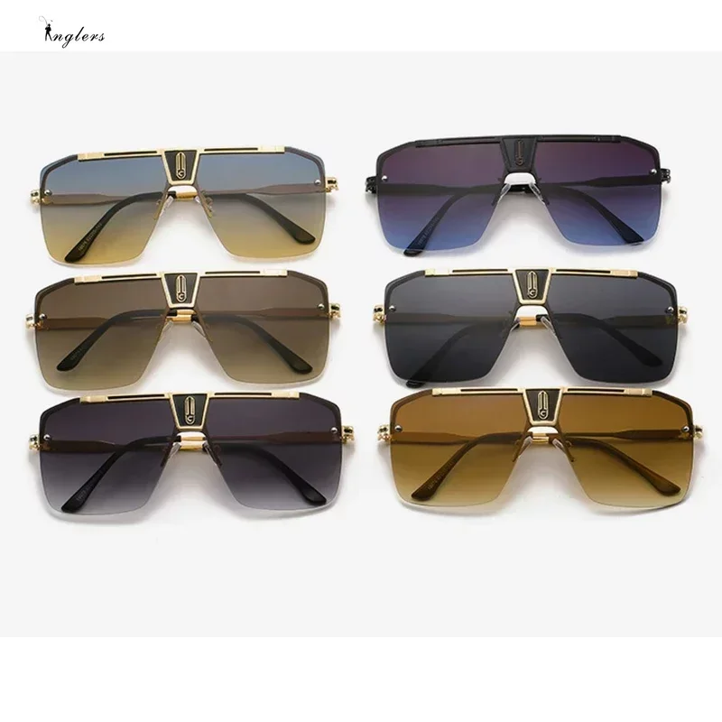 2024 Gradient Square Sunglasses Men Women Trendy Vintage Brand Design Oversized Rimless Sun Glasses for Female Eyewear UV400