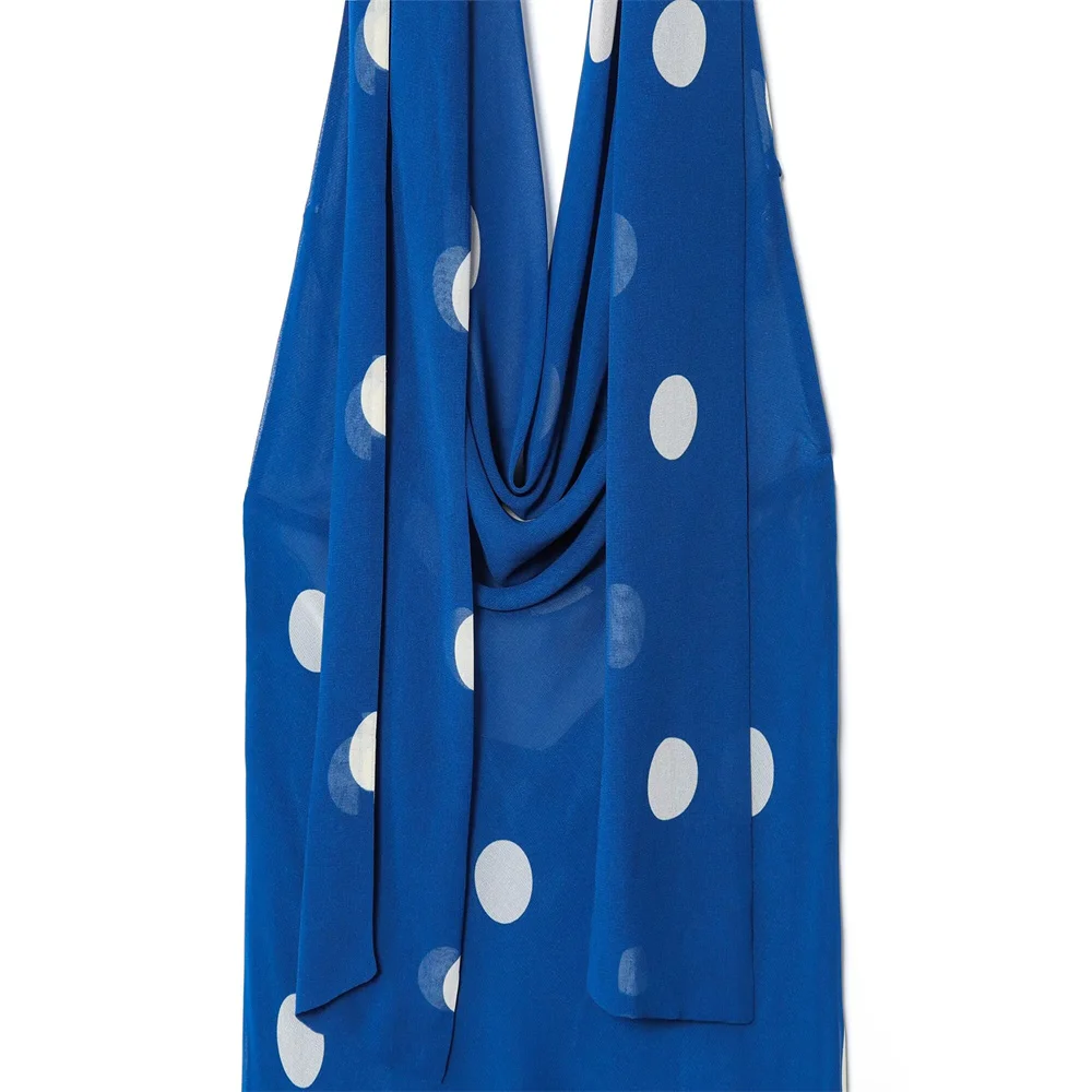 Abito MIDI da donna con stampa a pois, colletto appeso al collo, senza maniche, cerniera laterale senza schienale, abito lungo con temperamento nuovo stile autunnale