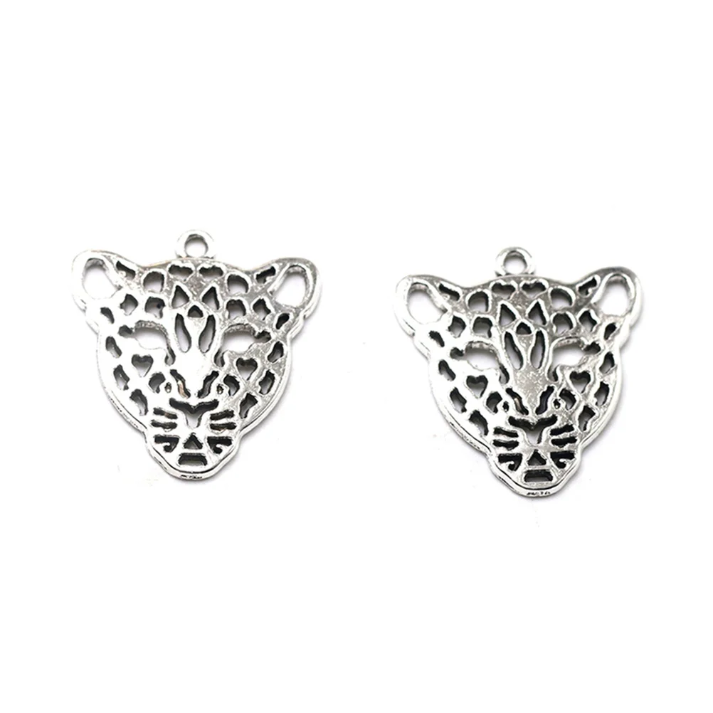 20pcs Hollow out Leopard Head Pendants DIY Alloy Charms Jewelry Making Accessory for Necklace Sweater Chain ( Silver)