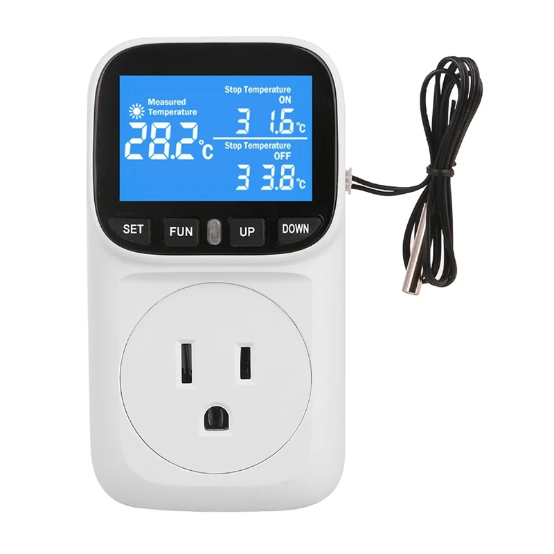 Digital Temperature Controller Socket Outlet Thermostat With Timer-Sensor Probe Heating Cooling Switch Backlight US Plug