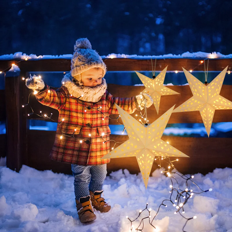 30/45/60cm Wydrążona gwiazda Wisząca lampa wisząca Lampka nocna Papierowy abażur Pokój domowy Latarnia Ogród Dekoracja zewnętrzna Materiały ślubne