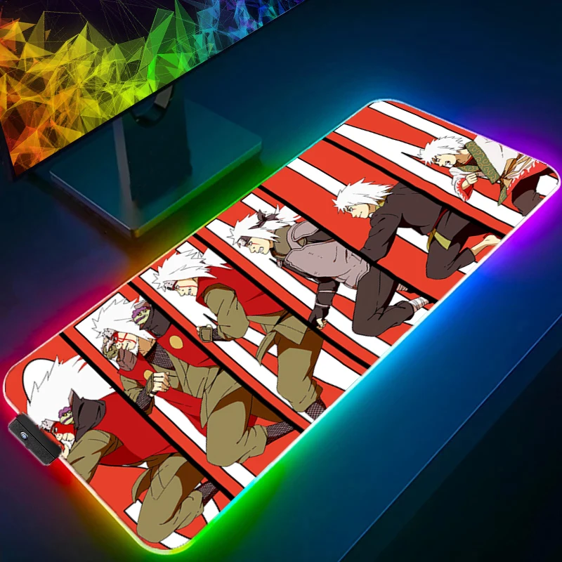 

Mouse Pad NARUTO Jiraiya RGB Gaming Accessories Gabinete Gamer PC Computer Desk Mat Backlight Keyboard Tablet Anime Mousepad LED