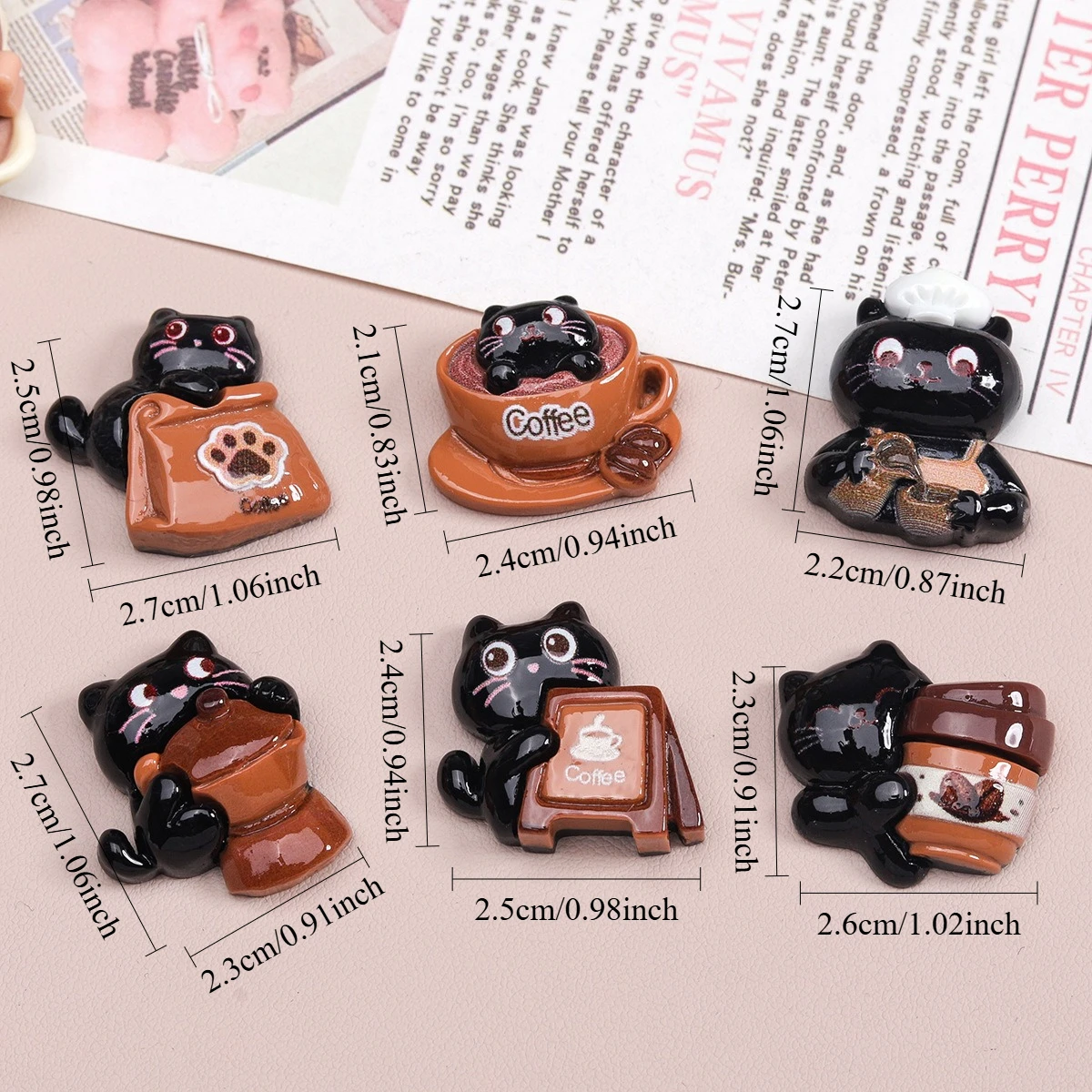 6pcs Fridge Magnets Gift, Cute Black Cat Shaped Coffee Magnets for Fridge Photo, Decorative Refrigerator Magnets for Kitchens
