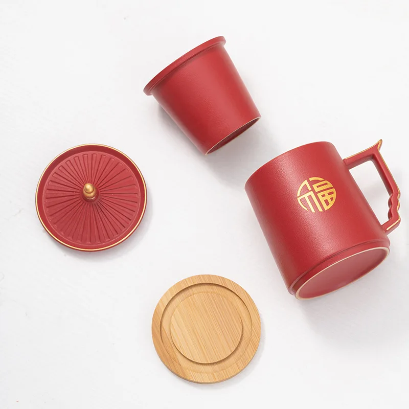 Water Separation Teacup Ceramic Tea Infuser Cup, Office Filter with Lid, Guocao Palace, Single Person Special Mug