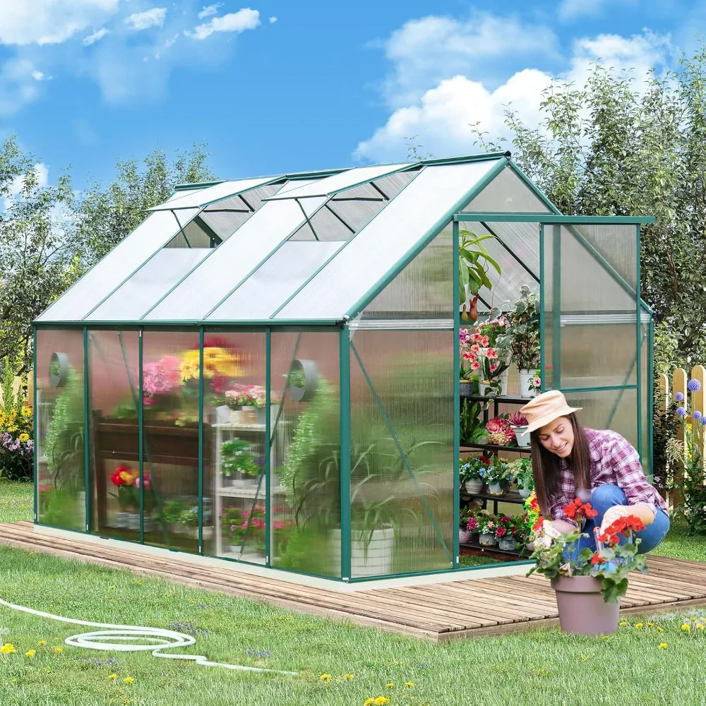 

Greenhouse for outdoors, 10.2x6.2 FT Polycarbonate Greenhouse Heavy Duty Aluminum Greenhouses w/ Lockable Doors & 2 Vent Window