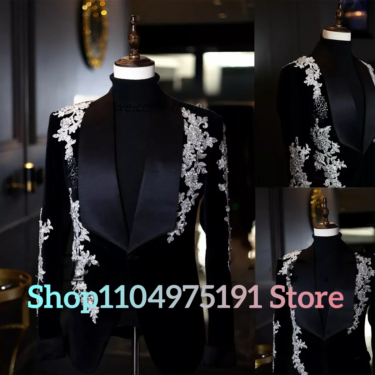 Luxury Appliques Beading Party Gowns Classic Shawl Lapel One Button Groom Men's Stage Costume Evening Dress Celebrity Gowns