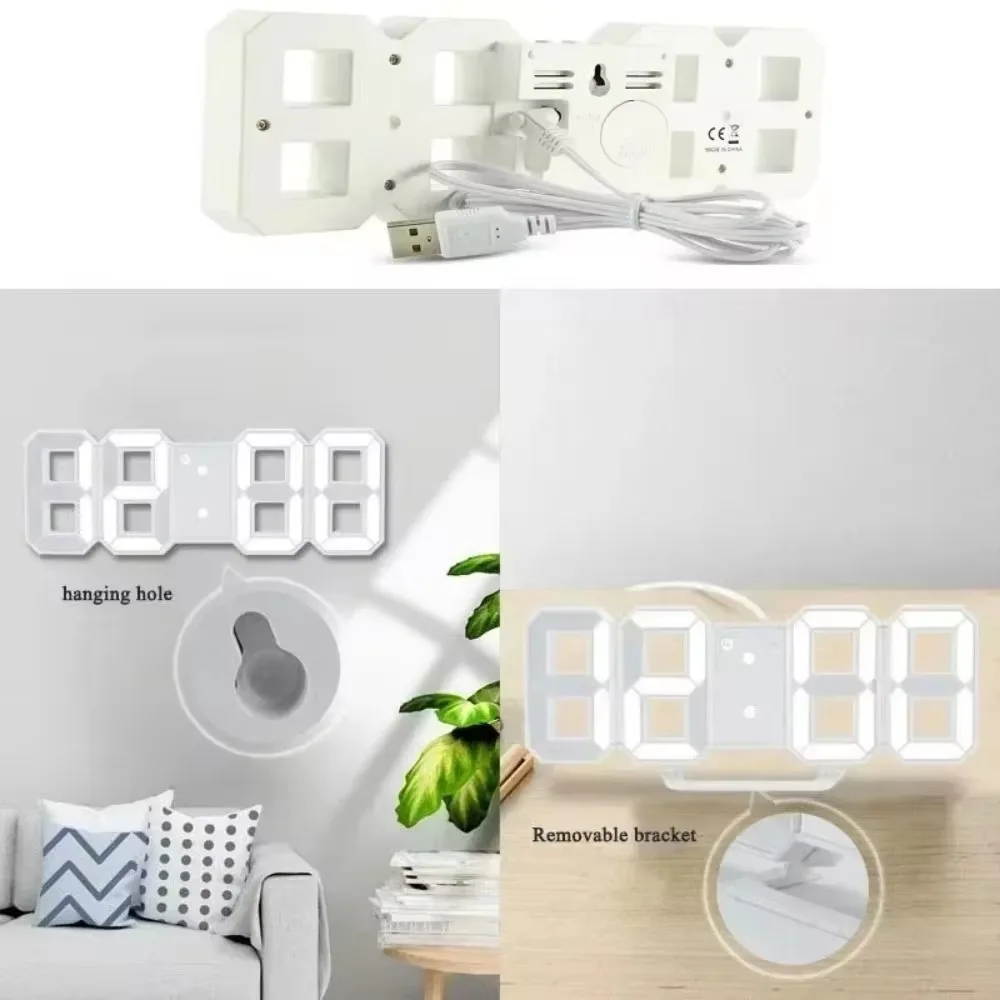 3D LED despertadores digitais com calendário e exibição de termômetro, relógio, eletrônicos, decoração de mesa, quarto, mesa