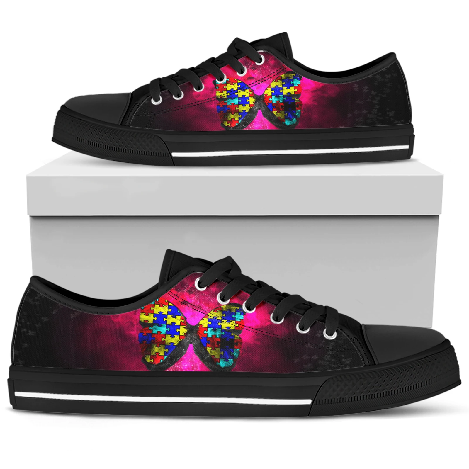 ELVISWORDS Gradient Butterfly Print Lightweight Outdoor Shoes Autism Awareness Animal Pattern Low Top Canvas Shoes Casual Shoes