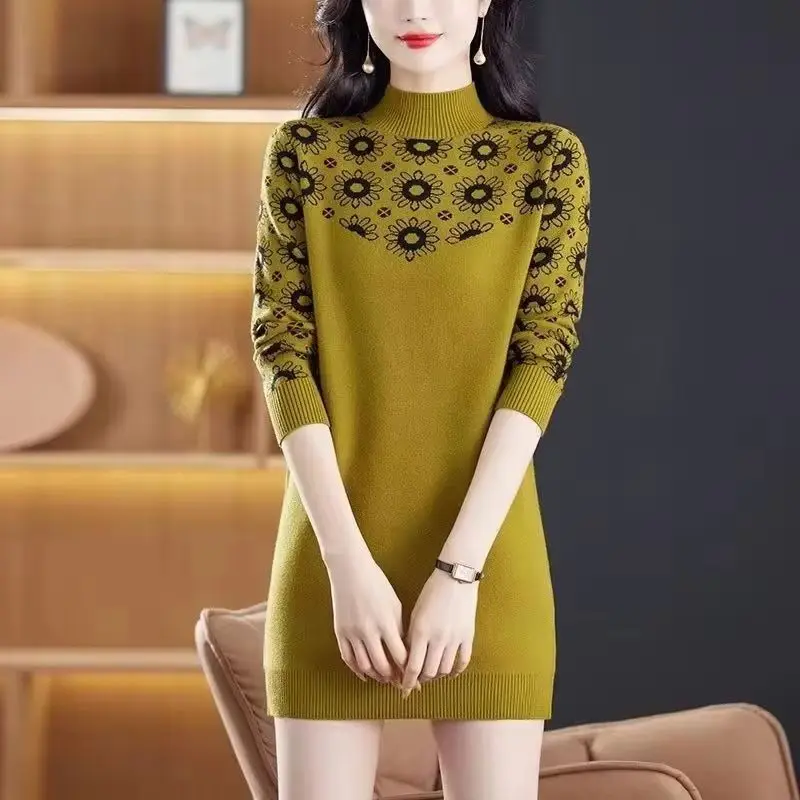 

Новинка 2025, корейский осенне-зимний длинный вязаный свитер с высоким воротником, пуловеры, женский универсальный теплый трикотаж с длинными рукавами, джемпер