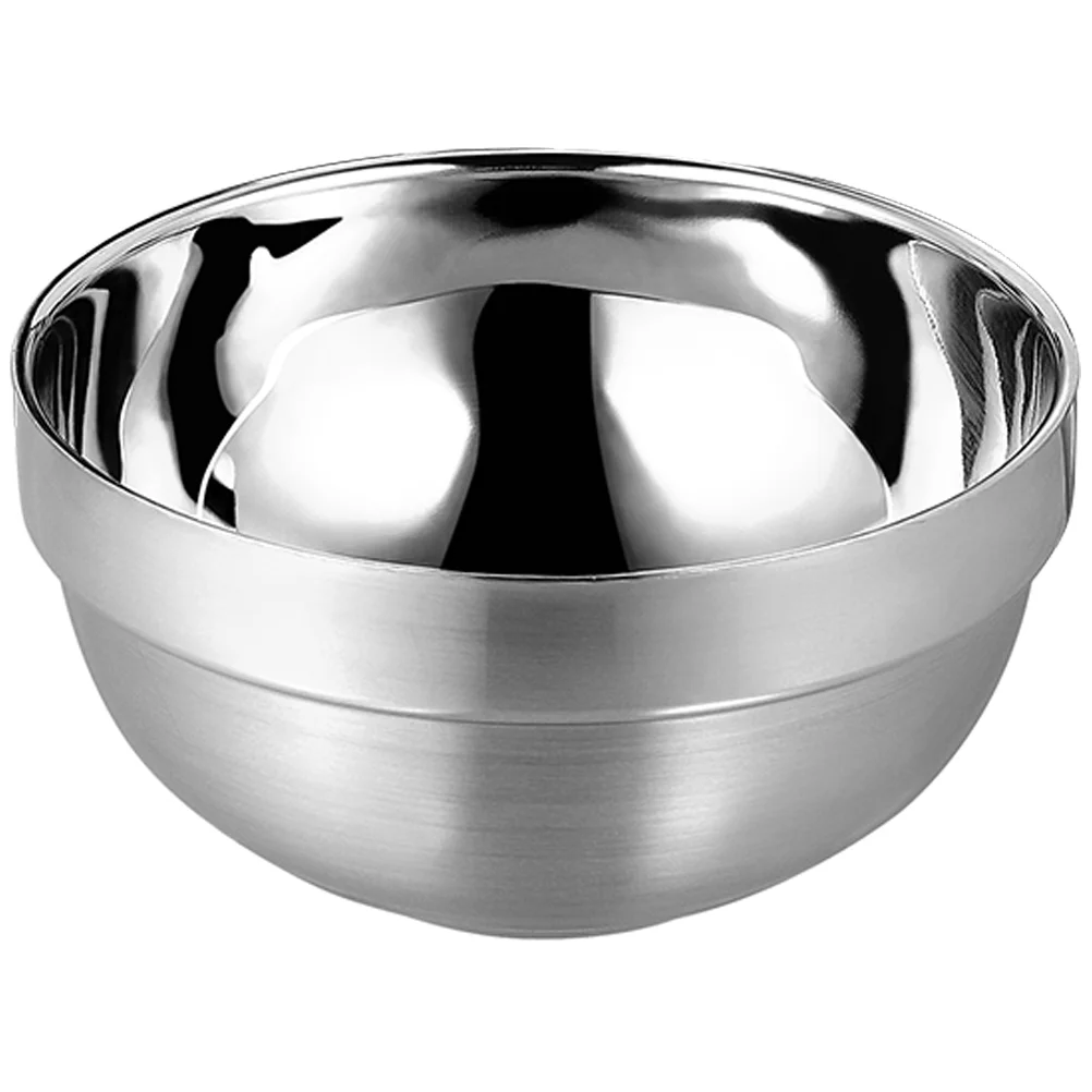 Stainless Steel Bowl Double-layer Insulated Instant Noodle Rice Soup (12cm Thick Platinum Bowl) 2pcs Stylish Food Serving Ramen