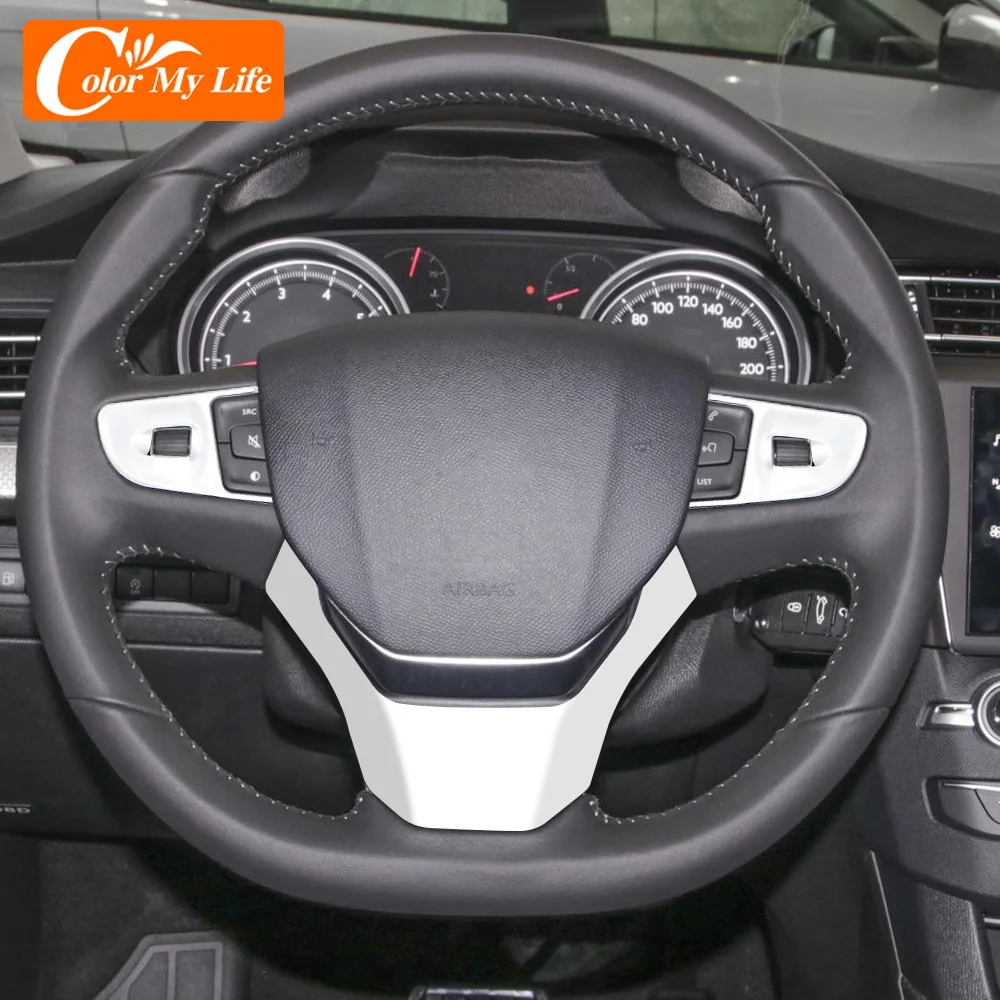 Car Inner Decorative Chrome Steering Wheel Cover Insert Trim Sequined Decoration for Peugeot 408 2014-2019 image 2