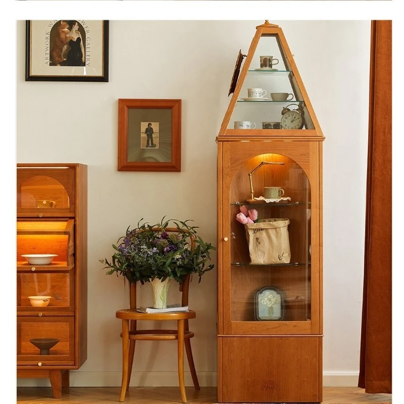 

Display cabinet cherry wood solid wood bookshelf figure corner cabinet bookcase storage
