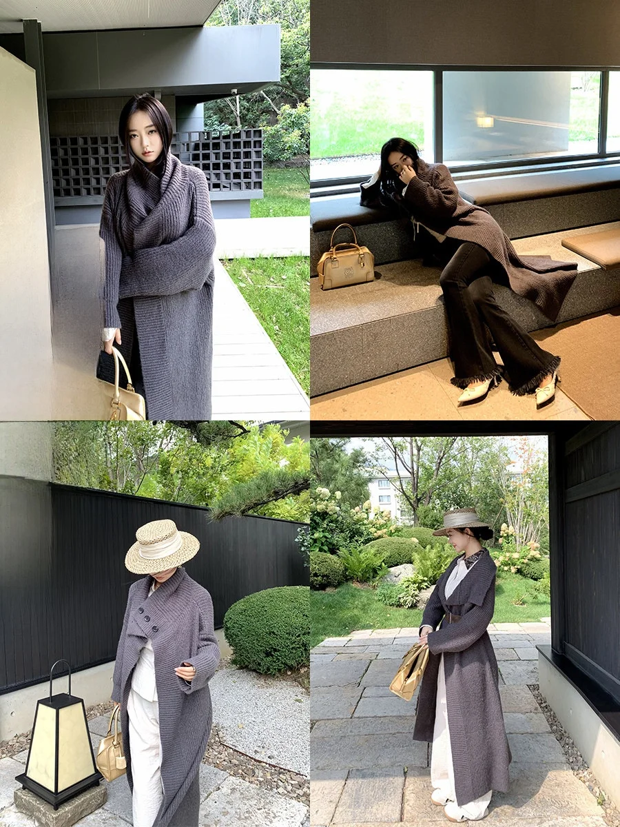 

Faionable Plump Loose Cardigan oulder-Drifting Large Collar Micro-Fat Trendy Open-irt Sweater Outerwear Autumn Season