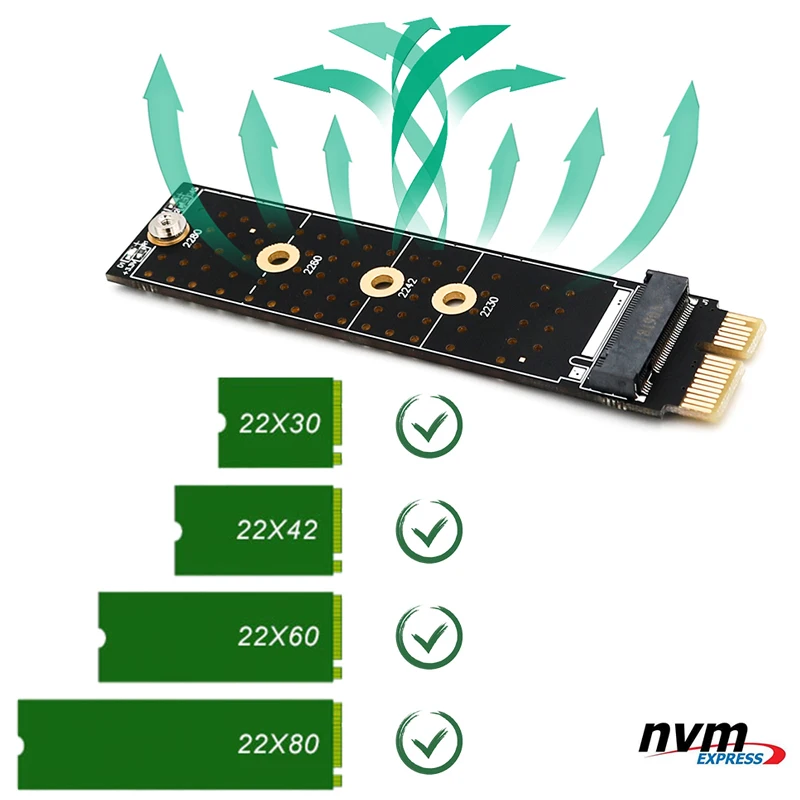 Adaptador PCIE a M2, elevador de llave PCI Express PCI E X1 a M.2 NVMe M, disipador térmico de aluminio, compatible con 2230, 2242, 2260, 2280, SSD M2, nuevo