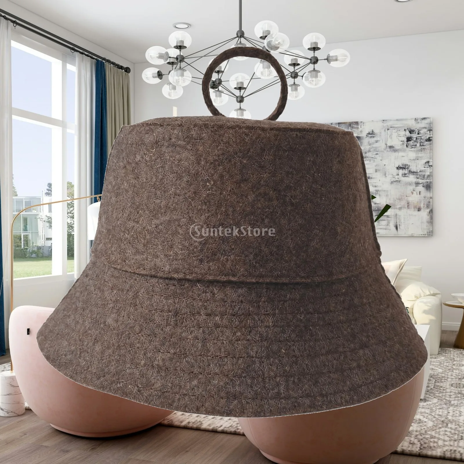 Wool Felt Sauna Hat for Home Relaxation Bucket Style Heat Resistant Cap with Loop