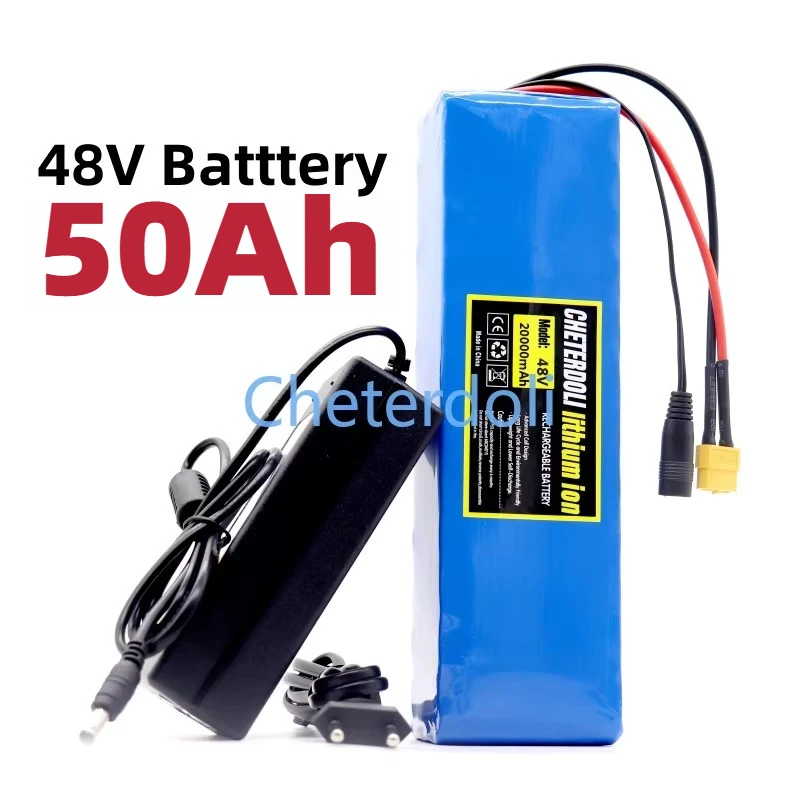

48V 50000mAh 1000w 13S3P XT60 48V Lithium Battery Pack 50AH for 54.6v E-bike Electric Bicycle Scooter with BMS+ Charger