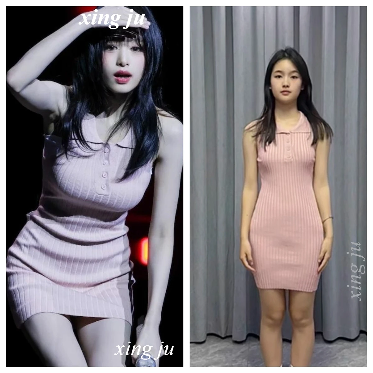 

Kpop Korean Singer Pink Lapel Button Knitted Dresses Sleeveless Tight Short Dress Women Nightclub DJ Jazz Dance Stage Costumes