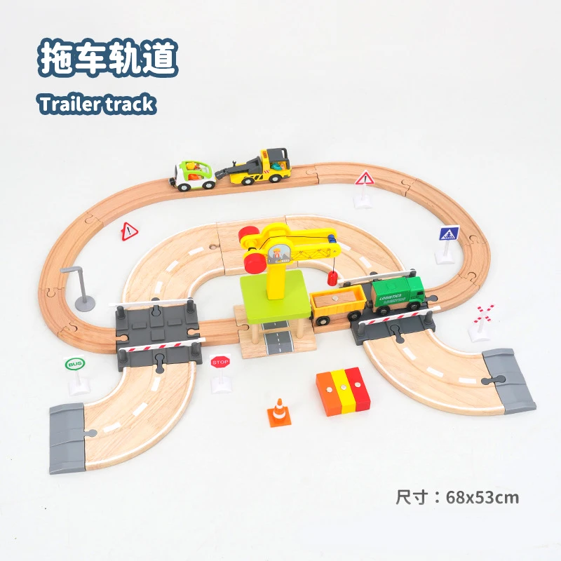 

Trailer Road Rescue Scene Wooden Track Set, Children's Puzzle Combination Set Toys,Compatible With Other Wooden Track Toys,XT143