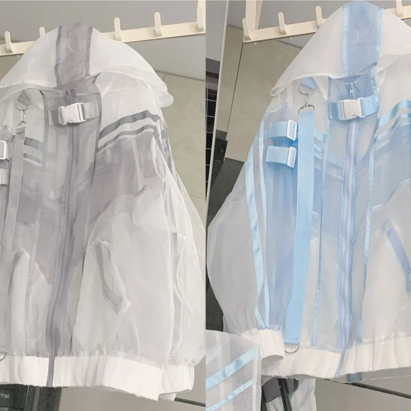 Niche Designer Style Punk Estilo mecánico Abrigo de organza Top sexy translúcido para mujer