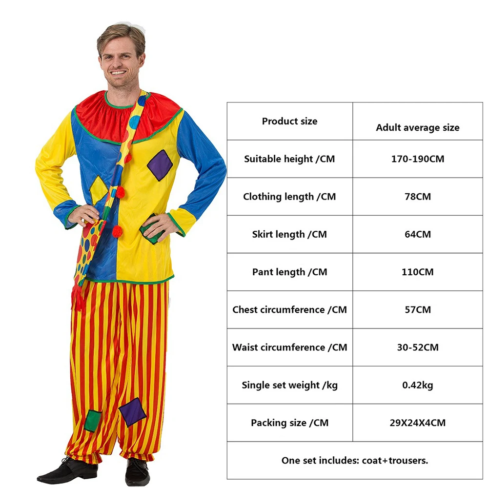 Costumi Cosplay per adulti Uomo Costume di ruolo Tute Vestito per spettacoli teatrali Abbigliamento per feste di carnevale Parrucca Vestiti da clown