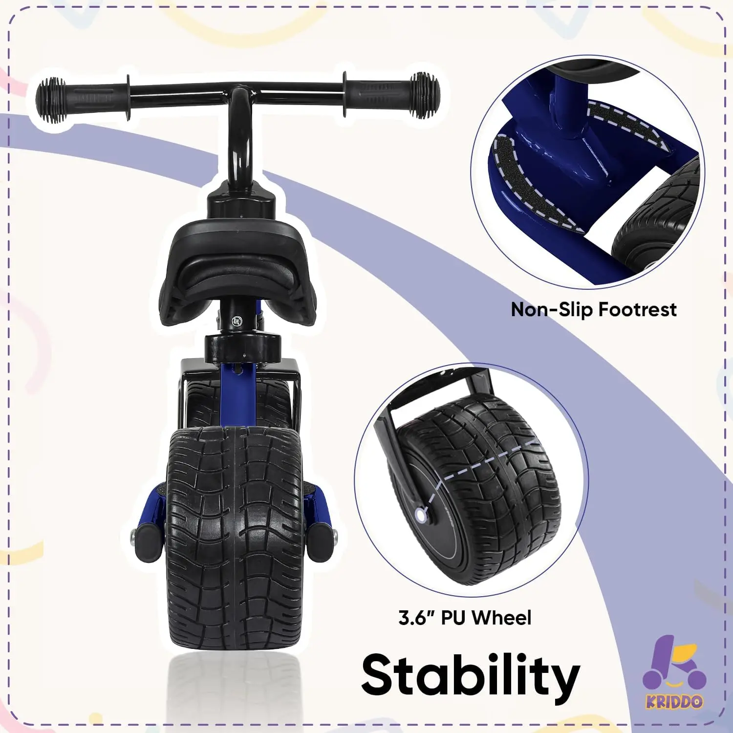 Projekt Mini Cruiser rowerek biegowy dla dzieci z szerokimi koła poliuretanowe dla 1-3 latków idealny pierwsze urodziny prezent i zabawka dla dziecka, niebieski