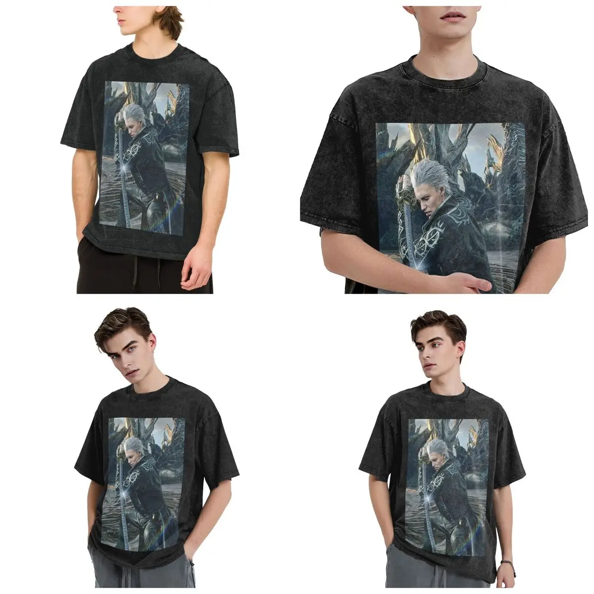 Streetwear T-Shirts Vergil From The Devil May Cry Seri Washed T Shirt Short Sleeve Hip Hop T-Shirt Tops Tees for Men Women