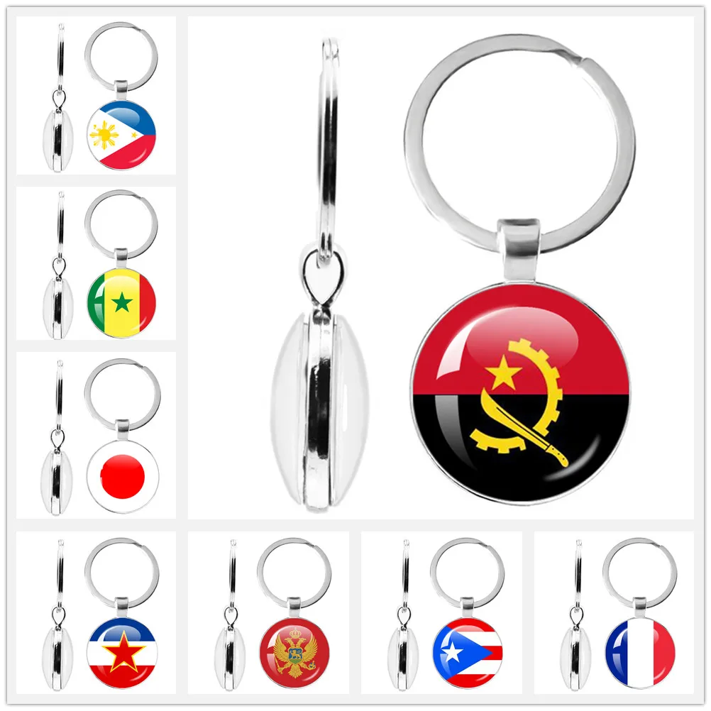 Francia, Polonia, PuertoRico, Montenegro, Jugoslavia, Angola, Filipinas, Japón, Senegal Llavero de doble cara con bandera nacional de vidrio