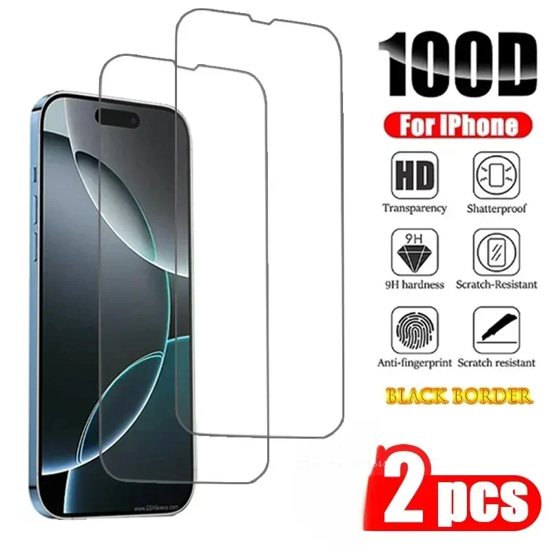 2 Stück gehärtetes Glas für iPhone 16 Pro Max 15 14 13 12 11 Mini Plus SE 2020 2022 Displayschutzfolie für iPhone XR X XS Max 8 7 6S