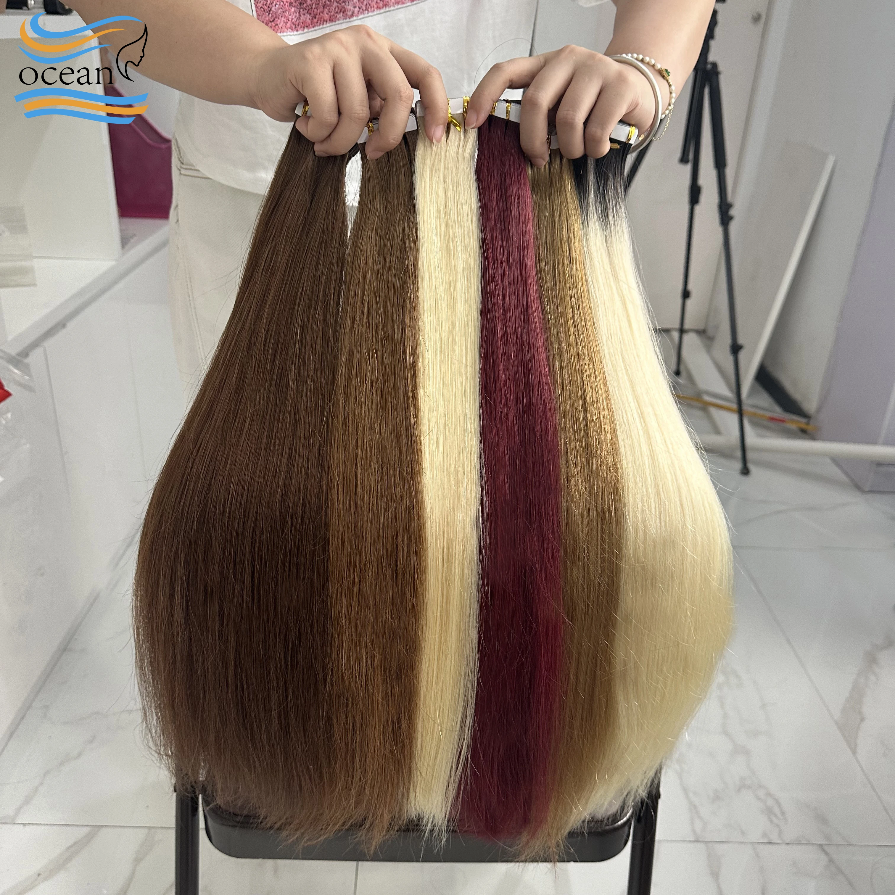 Shinehair テープヘアエクステンション人毛本物の自然なベトナムレミー毛ストレートシームレスなスキン横糸女性のためのバレイヤージュ