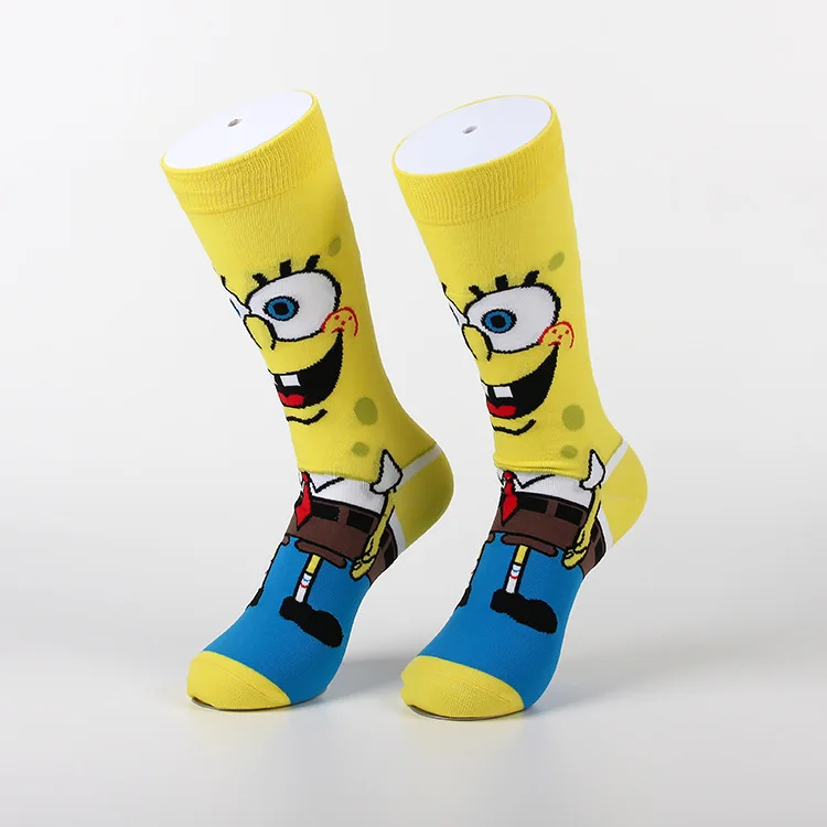 Lustige gelbe Schwamm-Cartoon-Socken mit quadratischem Anime-Charakter, Oktopus-Tentakeln, der Krabben-Boss, für Männer und Frauen, atmungsaktive Baumwollstrümpfe – Detail 3