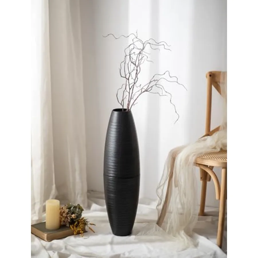 

Высокие напольные вазы: 27,5-дюймовая металлическая очень большая декоративная ваза для пампасной травы, искусственных растений, сухоцветов - съемная, ребристая, большая.