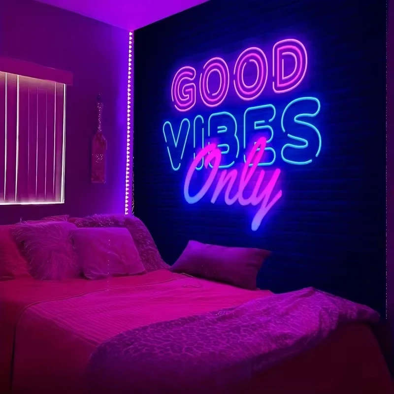 'GOOD VIBES ONLY' Cyberpunk Printed Neon Tapestry Bedroom and Dormitory Decorative Tapestry