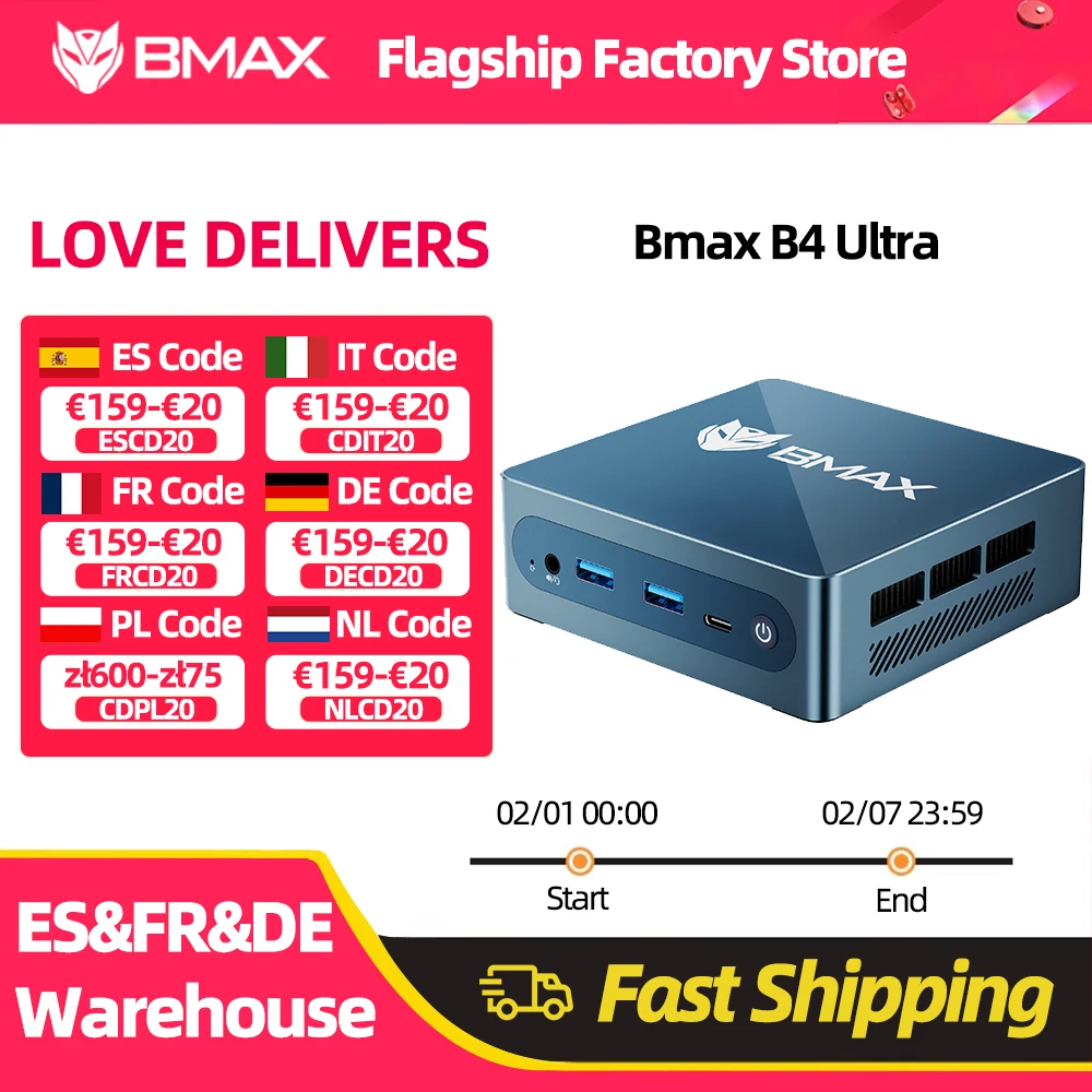 BMAX B4 Ultra Mini PC Windows 11 PC Intel N150 12GB 512GB SSD 2 * HDMI 1 * Tipo-C Compatible con 4K @ 60Hz 1000MHz Intel Gráficos USB