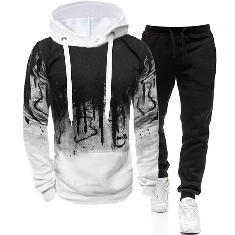 Autumn Winter Trending Tracksuits Men Camouflage Hoodie + Pant 2 Piece Set Sports Wear 3d Ink Jogging Suits