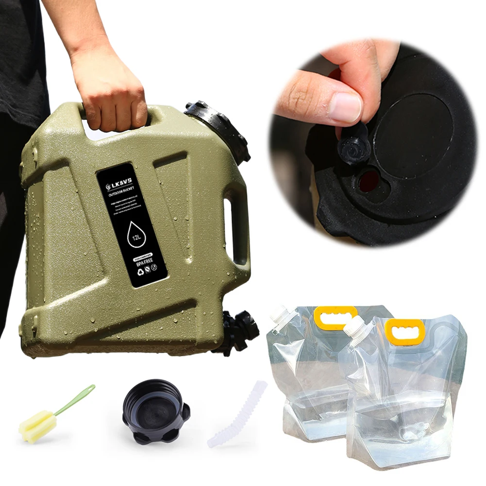 

Автомобильное ведро для воды 11 л/12 л, уличная сумка для корзины для воды для кемпинга, портативный вместительный контейнер для воды со съемным краном, без протечек