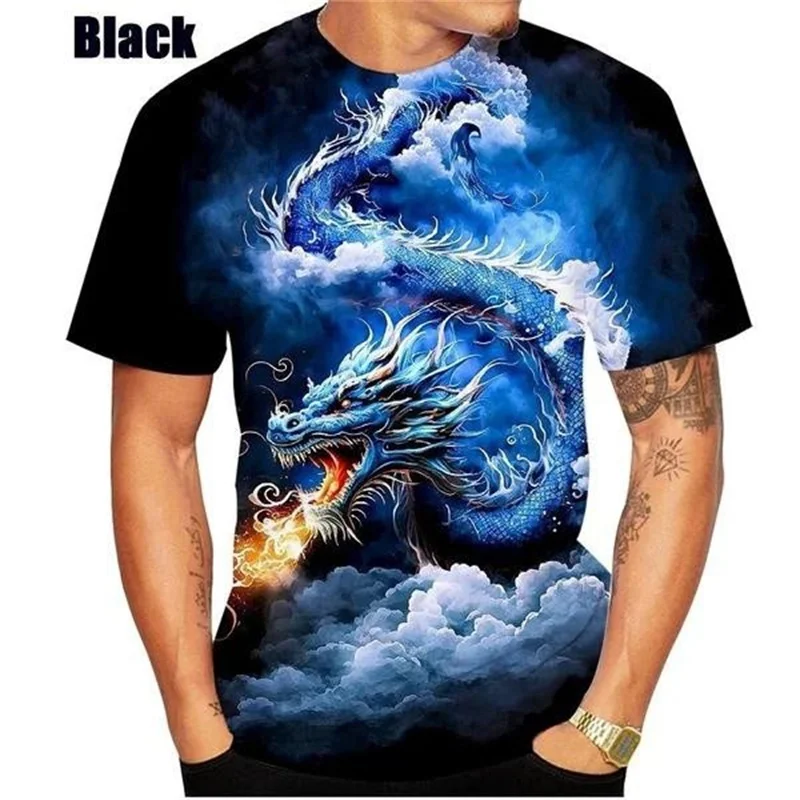 3D Printed Eastern Dragon T Shirt For Men Colorful Animal Pattern T-Shirts Summer Fashion Loose Street T-Shirts Round Neck Tops