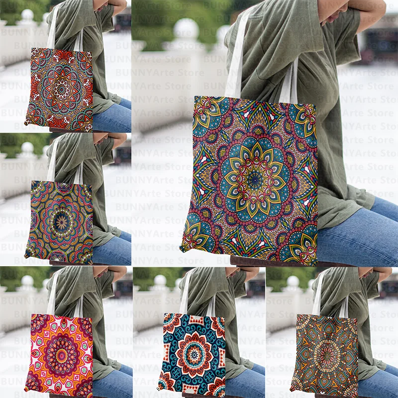 Retro Print Atmospheric High-end Aesthetic Women's Global Epidemic Handbag Portable Bag Large Capacity Canvas Tote Bags Foldable