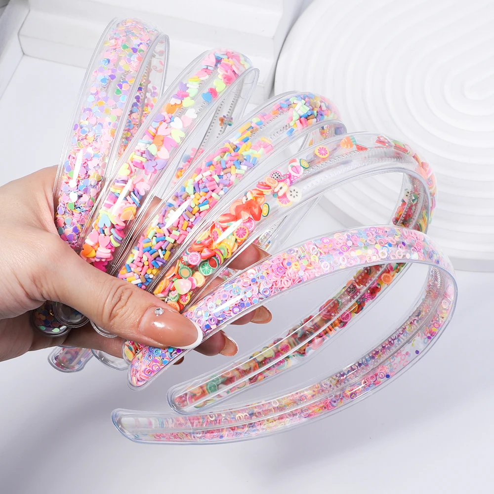 Diademas transparentes de arena movediza para niña y niño, diademas de lentejuelas con purpurina, diademas de dibujos animados, aros para el pelo,