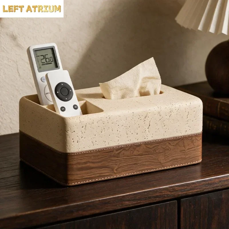 Cave Stone Walnut Veneer Tissue Box Multi Functional Storage Box Napkin Boxes Ornament Desktop Paper Boxes Storage Organizer
