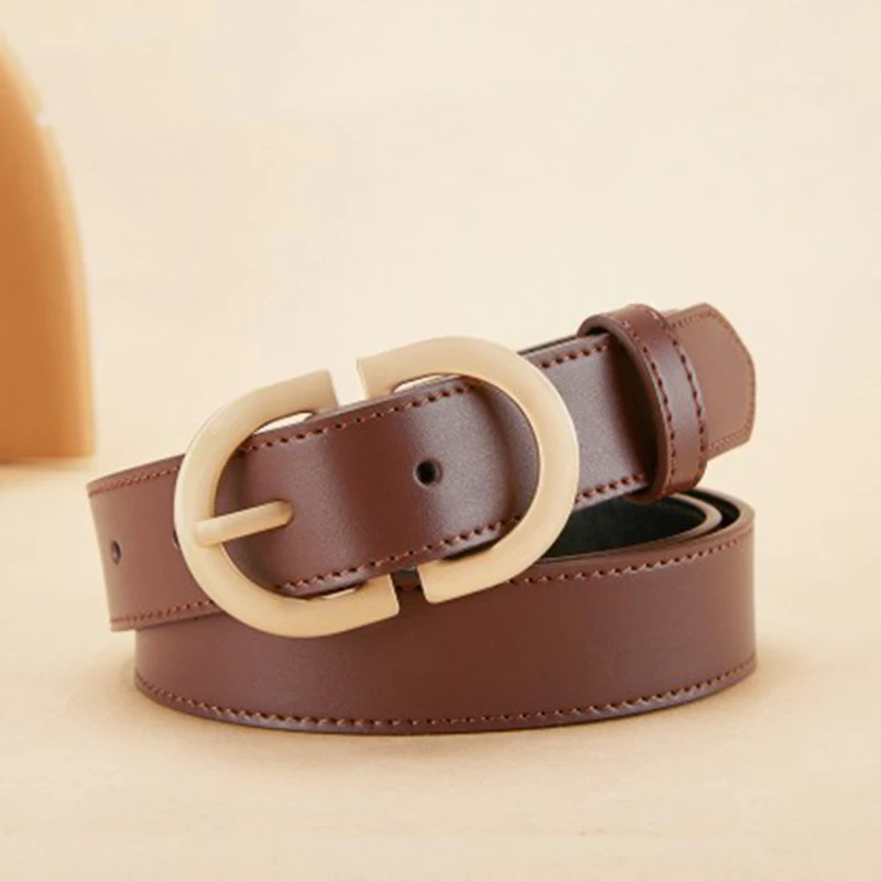 Metal Letter Belt Luxury Design Black Women Brown Belt Genuine Leather Female Fashion Buckle Waistband Lady Pure Cowhide Belt