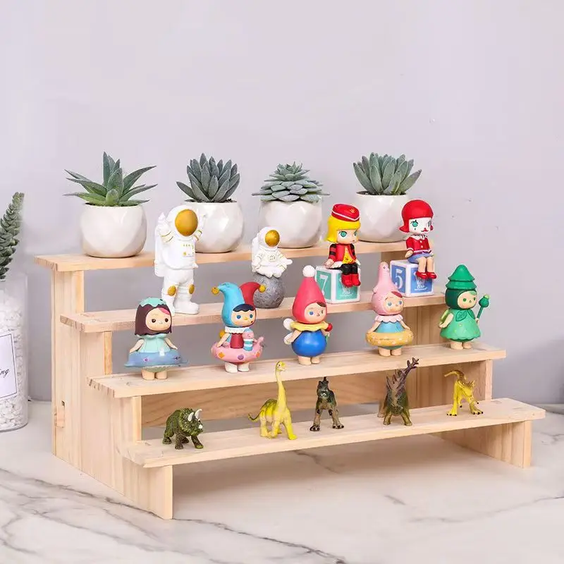 Wooden Multilayer Riser Display Rack Multifunction Jewelry Dessert Cupcake Collectibles Storage Stand Organizers Window Showcase