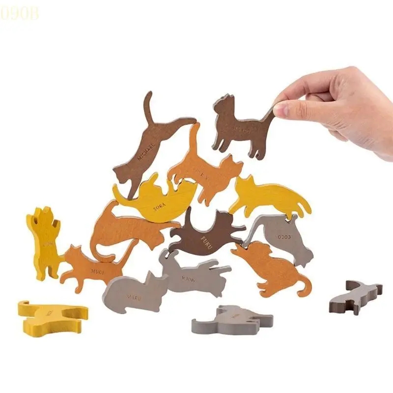 090B Wooden Balance for Cat Stacking Block Sorting Toy Fine Motor Skill Training Toy Parent-Child Interactive Activity for Ki