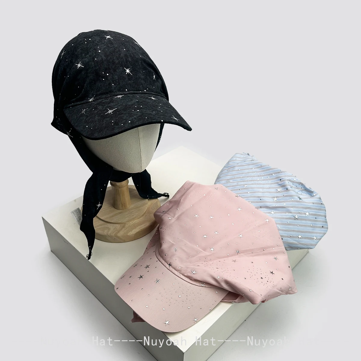 

New Women Korean Bandhnu Striped Stars Visors Hats Sunshade Niche Versatile Personal Peaked Caps Retro Fashion Outdoor Street
