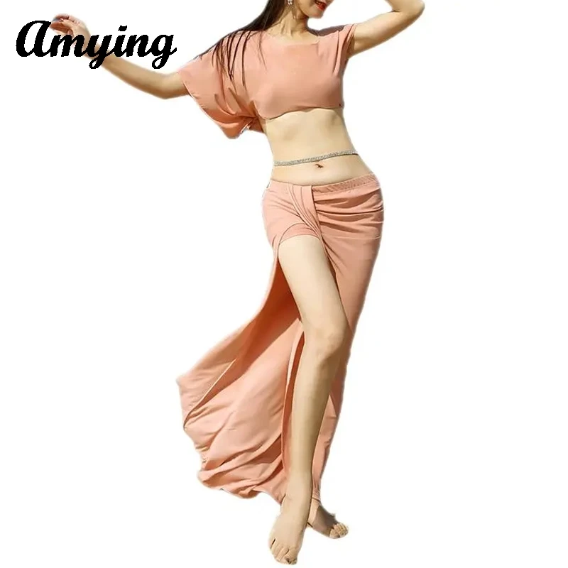 

Sexy Belly Dance Costume Set 2Pcs Top+Split Long Skirt Ladies Oriental Dance Training Suit Adult Performance Dress Outfit Set