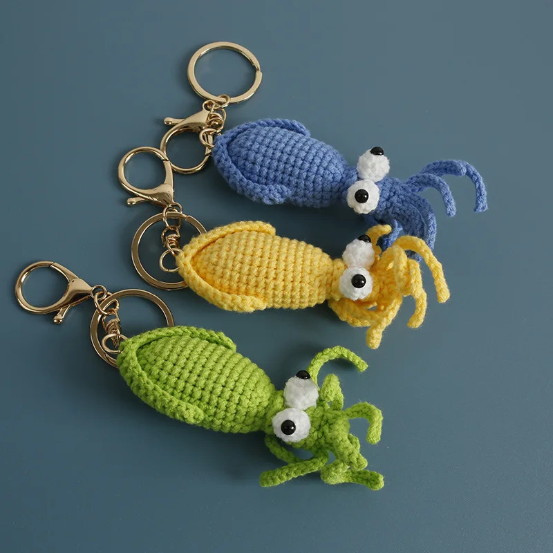 Funny Squid Series Crochet Keychain Handmaking Weaved Cute Squid Keyrings For Bag Pendant Creative Knitted Shrimp Keyrings New