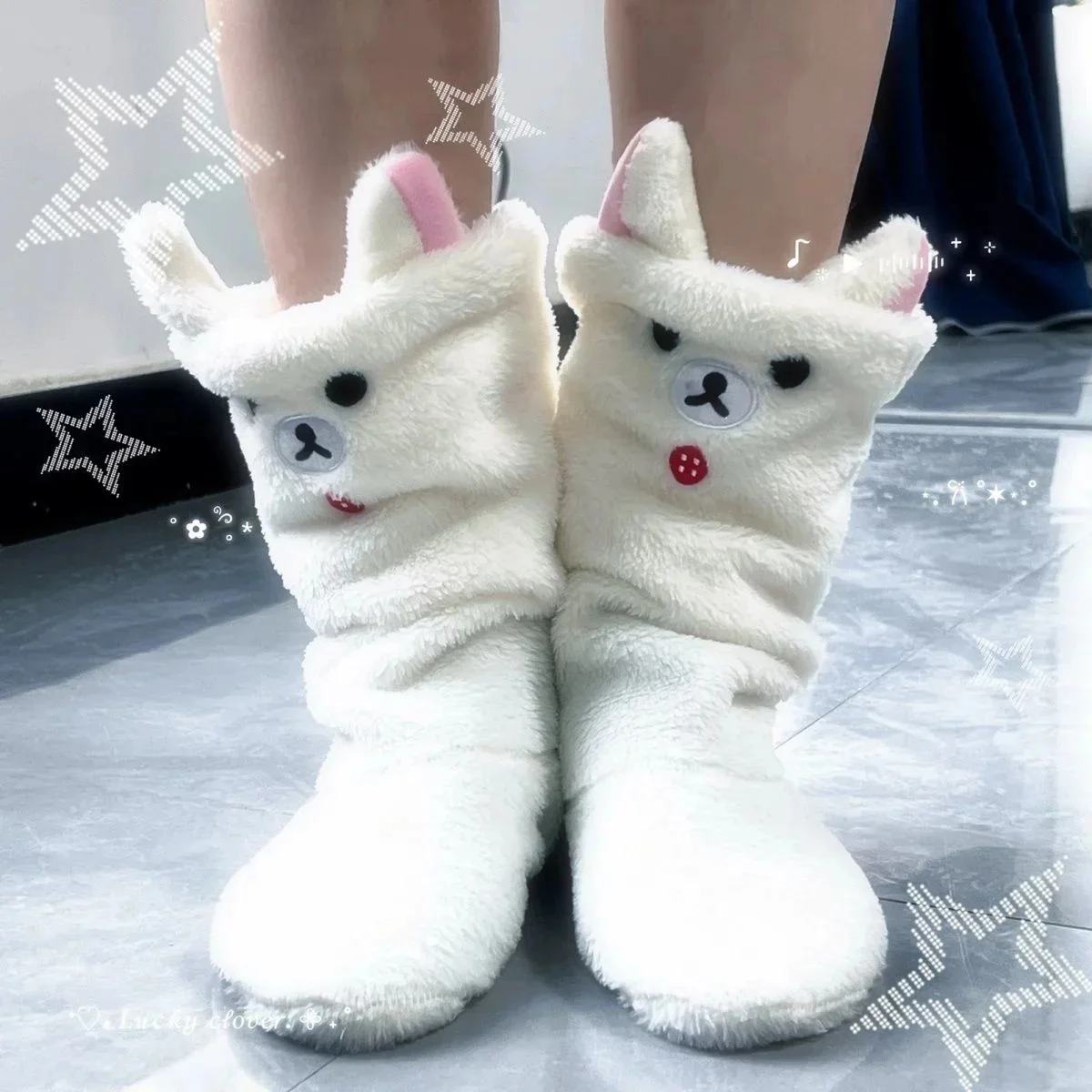 Kawaii Rilakkuma Medieval Floral Slouch Socks Women French Retro Cottage Core Warm Cotton Blend