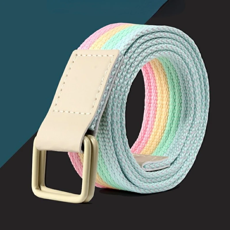 

Rainbow Striped Nylon Belt Ladies Double Buckle Military Tactical Belt Jeans Pants Accessories Fashion Casual Luxury Gothic