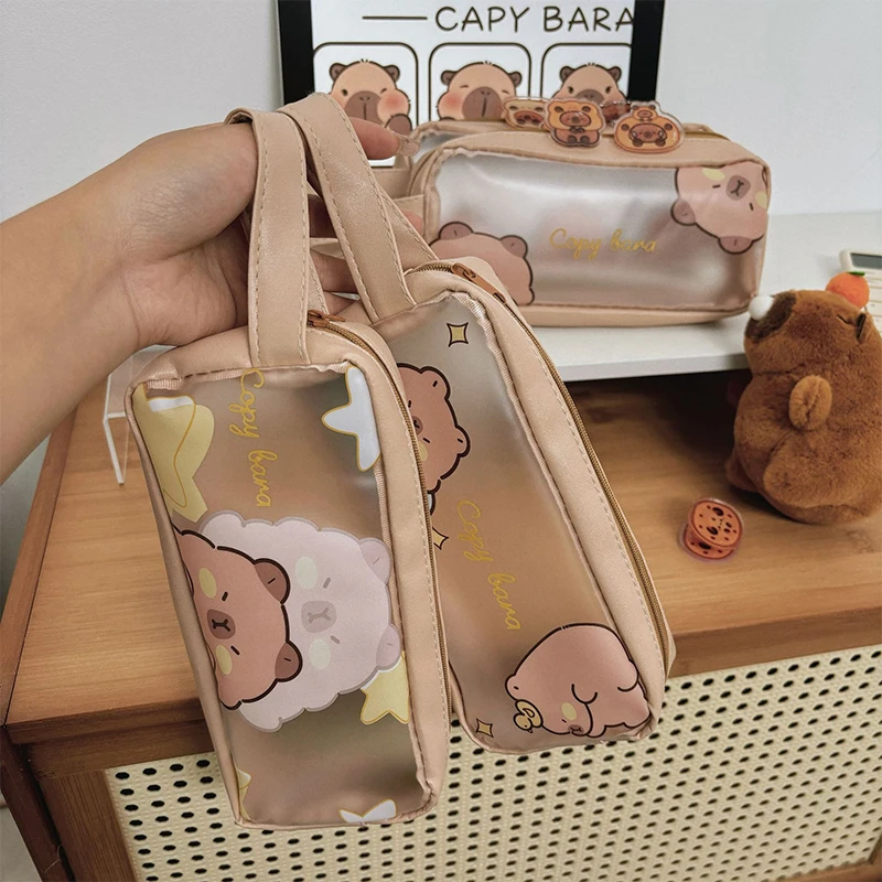 Large Capacity Creative Capybara Pencil Case Cute Cartoon Pen Bag Kawaii Fashion Capybara Stationery Bag School Supplies