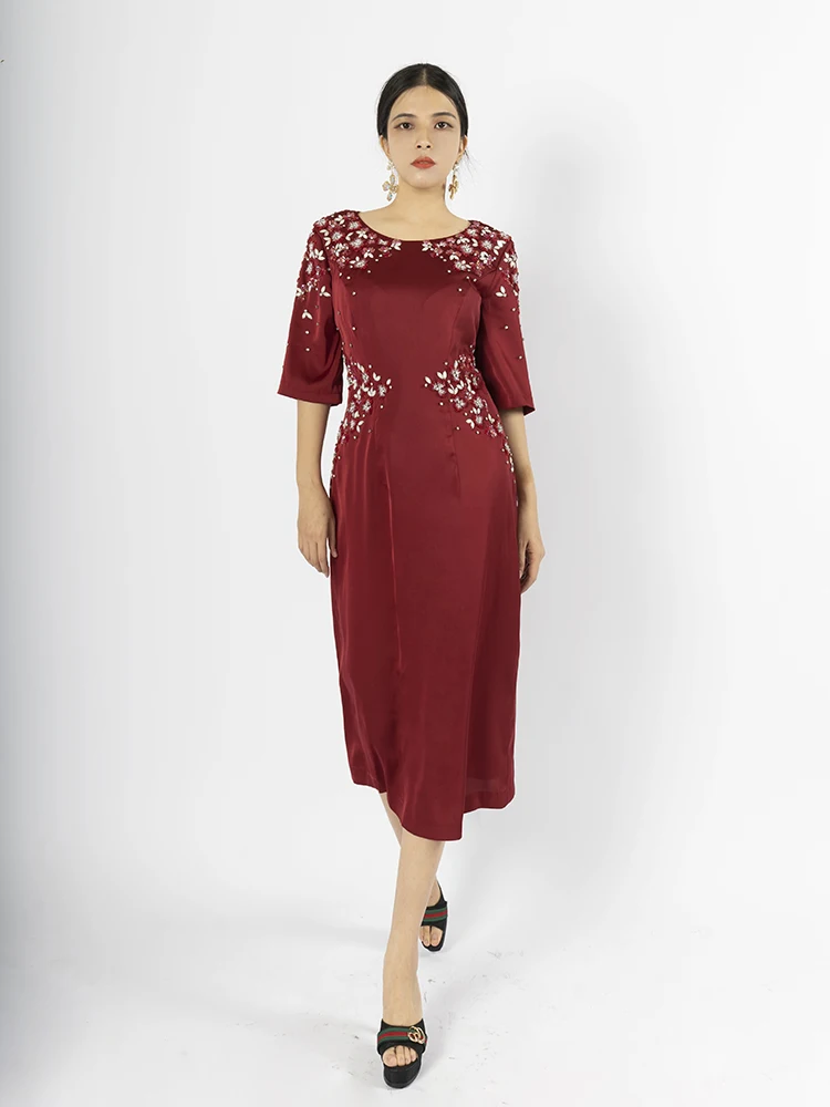 Bespoke Mother Of The Bride Dress For Wedding Red Guest Evening Gown With Hand Beading For Cocktail Party Special Occasions M203