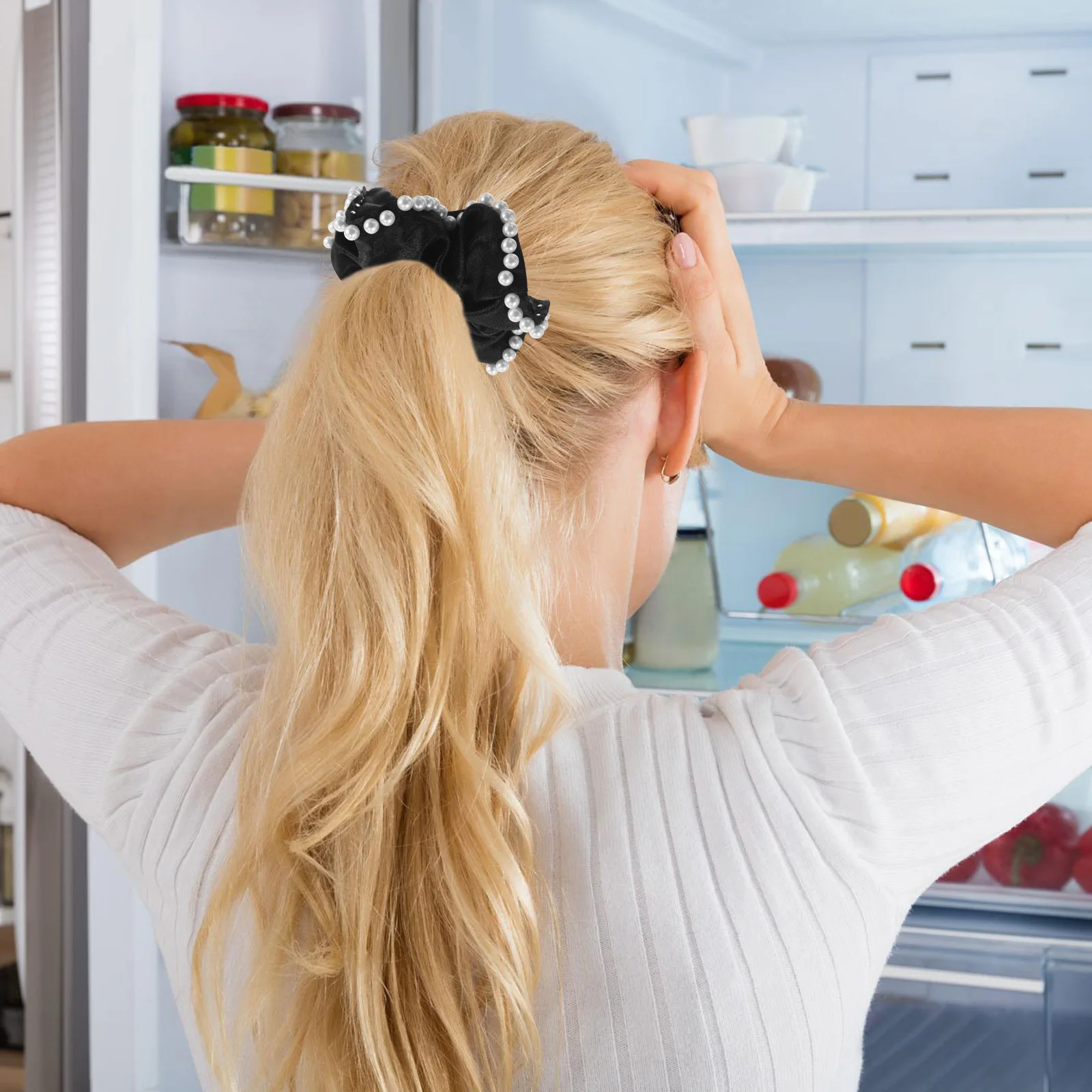 

Pearl Large Intestine Hair Elastic Ponytail Holders Accessories Smooth Satin Strong Hold Lightweight Portable Fashion Bridesmaid